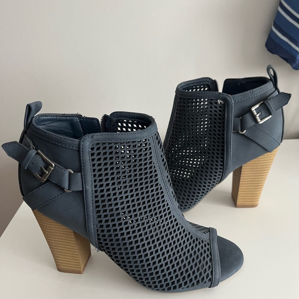 G by Guess Blue Ankle Booties with Peep Toe and Chunky Heel